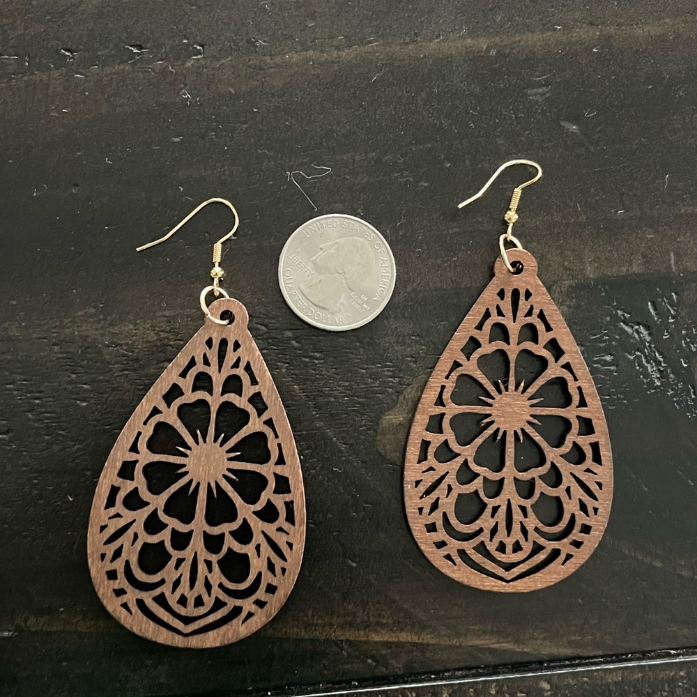 Brown Teardrop Wooden Earrings